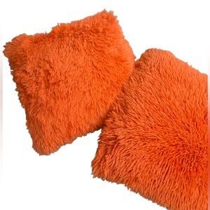 Set of two mod style 18x18” Fluffy Orange Throw accent Pillows covers